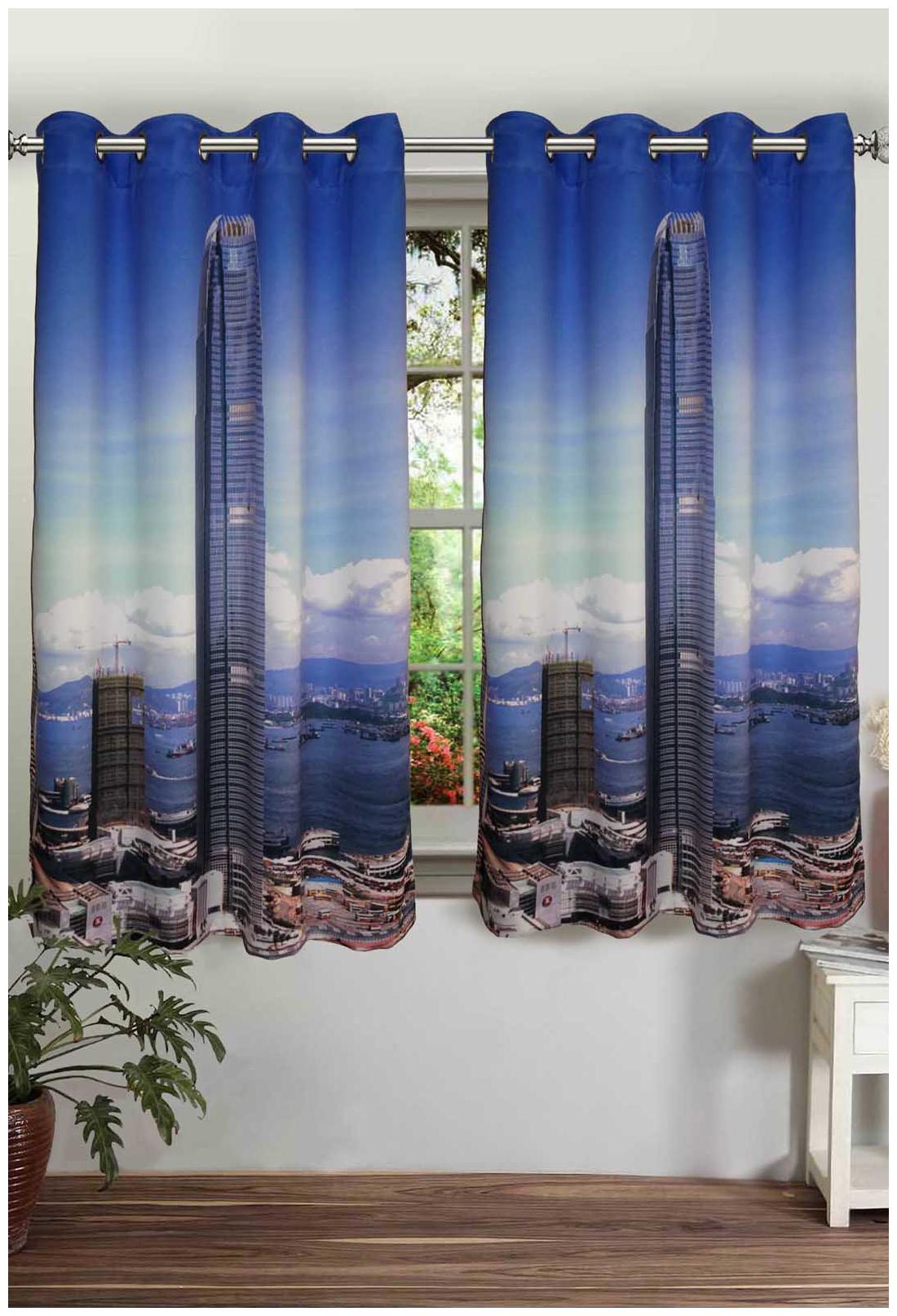 

Lushomes Printed Skyscraper Polyster Curtains with Eyelets for Windows