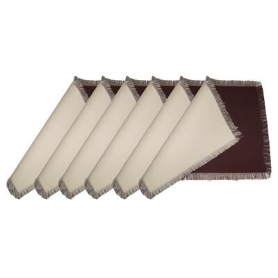 

Lushomes Reversible Fringe Placemats Brown Cream (Pack of 6)