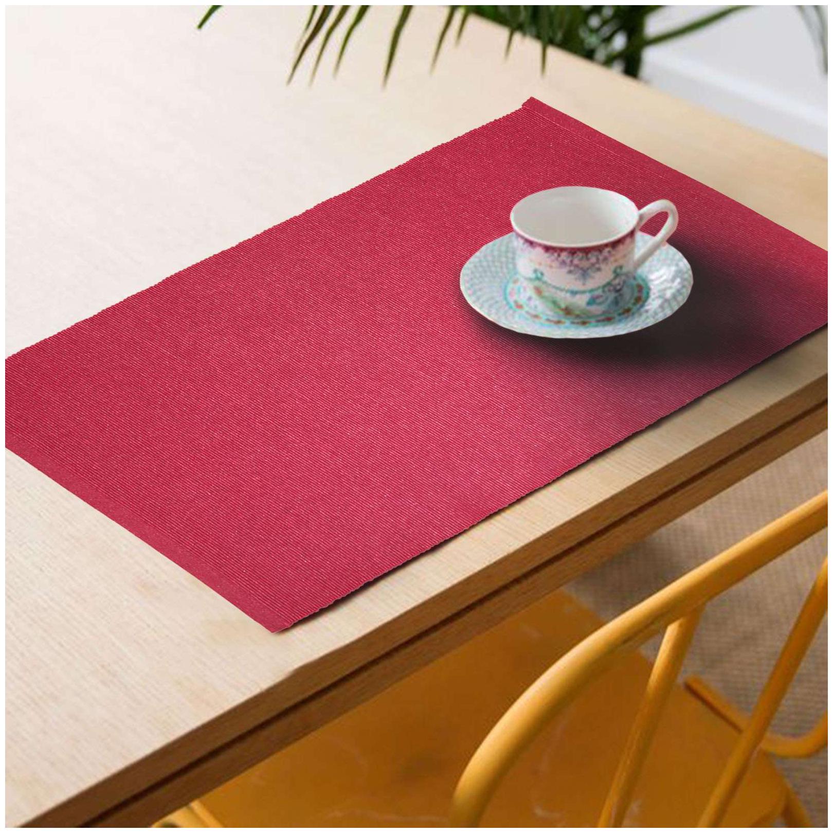 

Lushomes Set of 6 Ribbed Maroon Cotton Table Mats (Size 13 x19 )