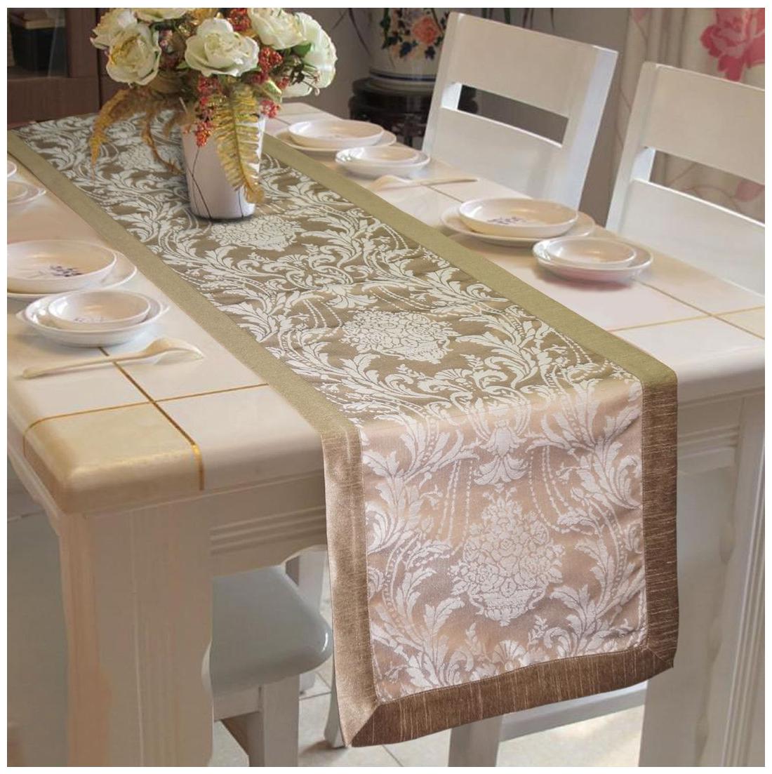 

Lushomes Silver Pattern 4 Jacquard Table Runner with High Quality Polyester Border (Size 16x72) single piece