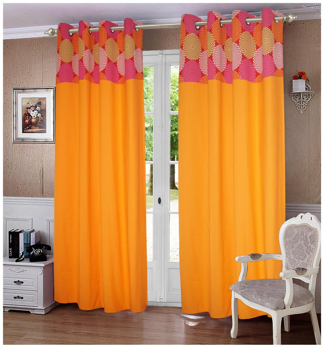 

Lushomes Spiral Printed Bloomberry Cotton Curtains with 8 Eyelets Printed Tiebacks for Long Door (Single Pc)