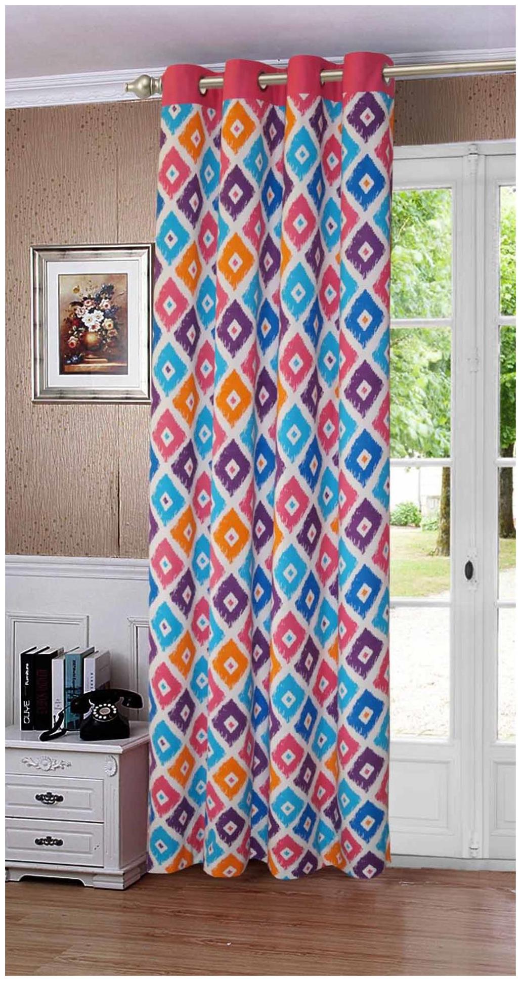 

Lushomes Square Printed Cotton Curtains with 8 Eyelets and Plain Tiebacks for Long Door (Single Pc)