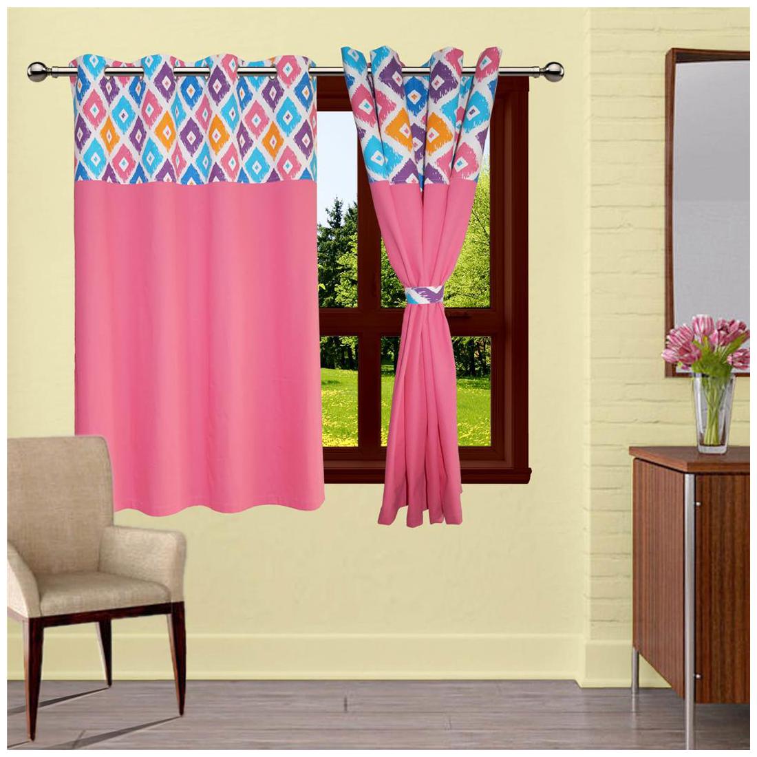 

Lushomes Square Printed Bloomberry Cotton Curtains with 8 Eyelets Printed Tiebacks for Windows (Single Pc)
