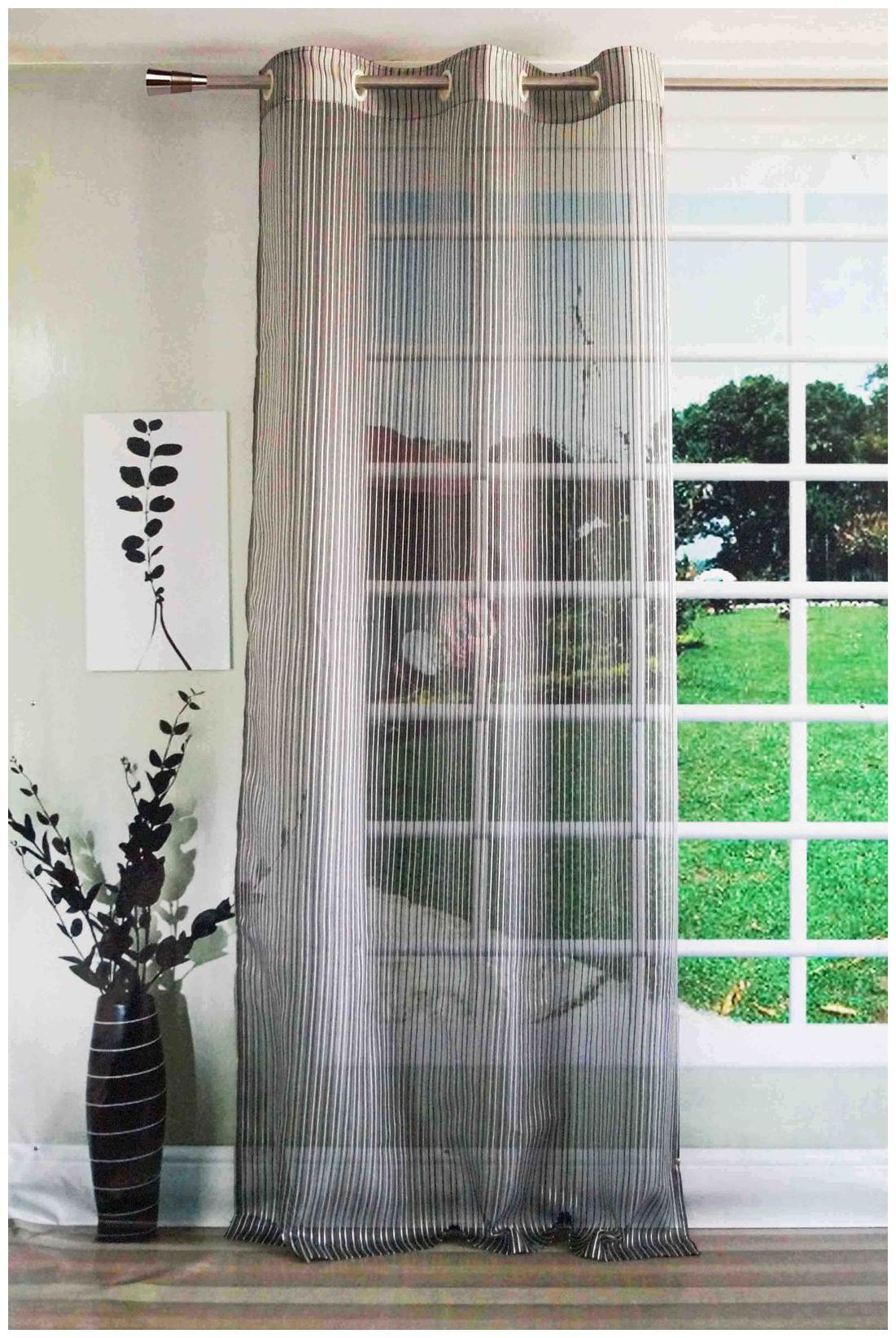 

Lushomes Stylish Black Sheer Curtains with Stripes for Long Doors