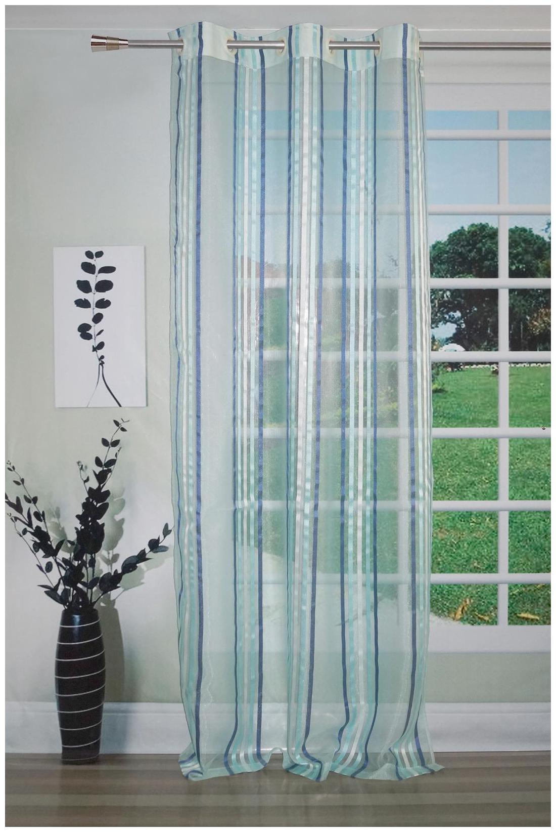 

Lushomes Stylish Blue Sheer Curtains with Stripes for Doors