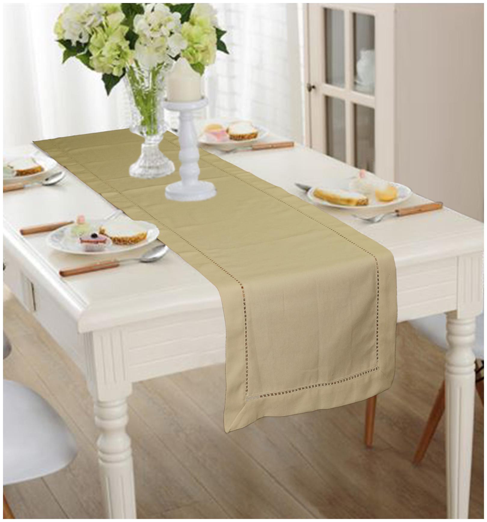 

Lushomes Taupe Premium Cotton Table Runner with Ladder Lace (Size 40 x 180 cms Single Pc)