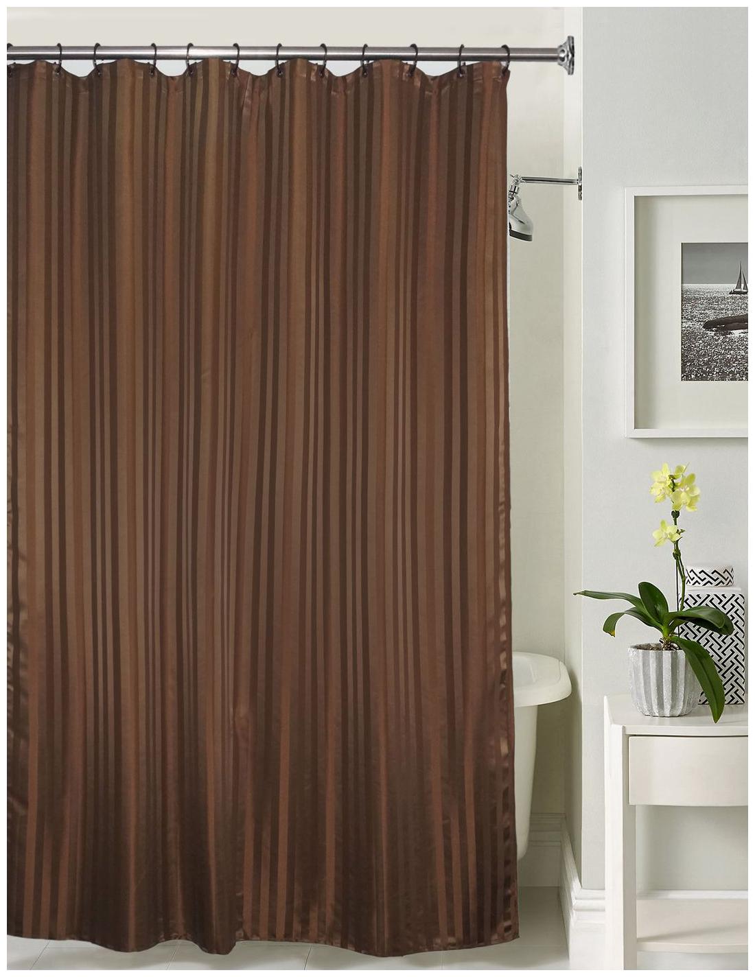 

Lushomes thick striped Dark brown water repellent shower curtain with 12 eyelets and 12 C-hooks (72 x 80 or 185 x 205 cms)
