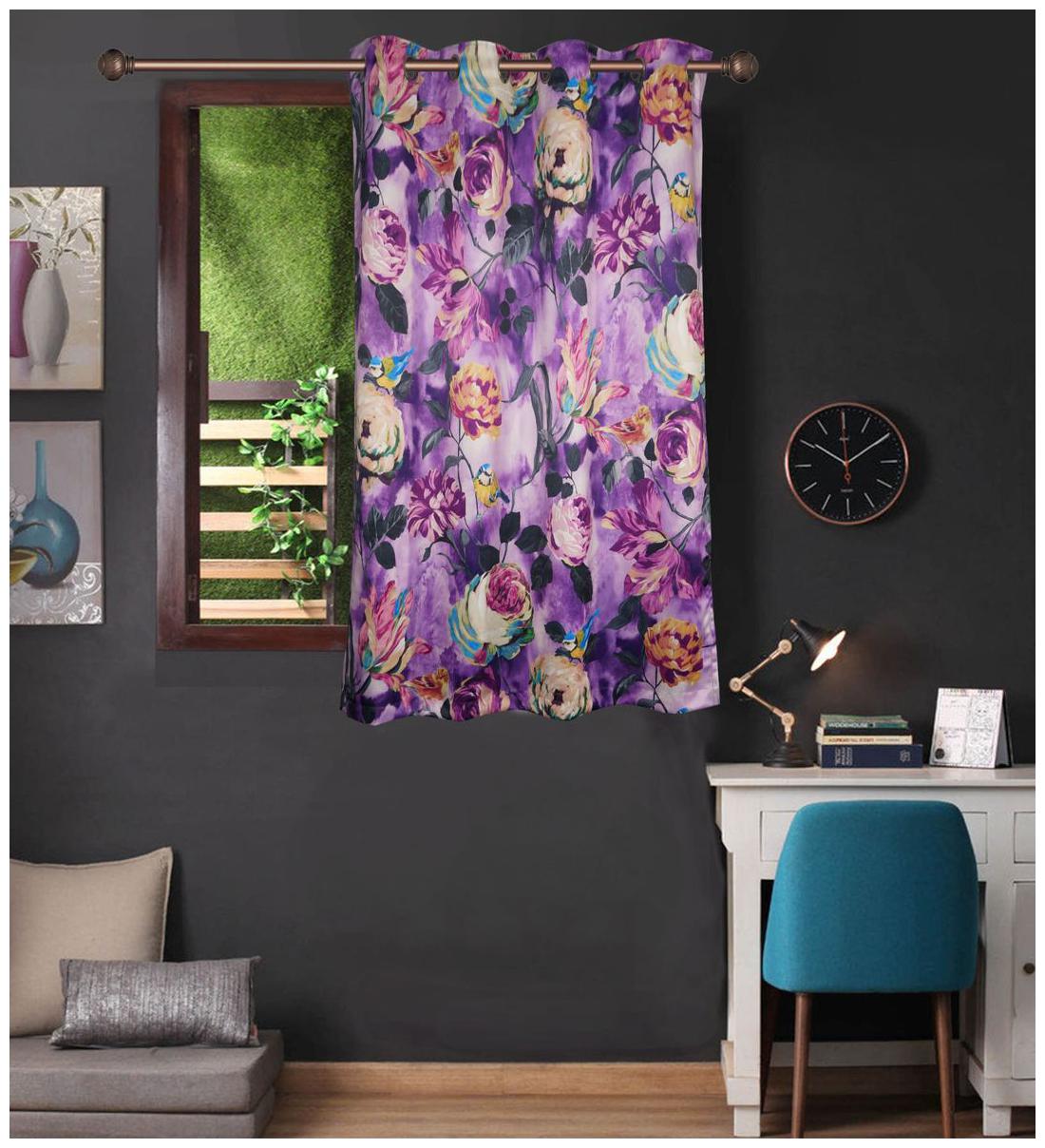 

Lushomes Uber Premium 3D Printed Purple Based Flower Window Curtains (Single Pc Size 137 16 cm (54 inch) x 152 4 cm (60 inch) 8 metal eyelets)