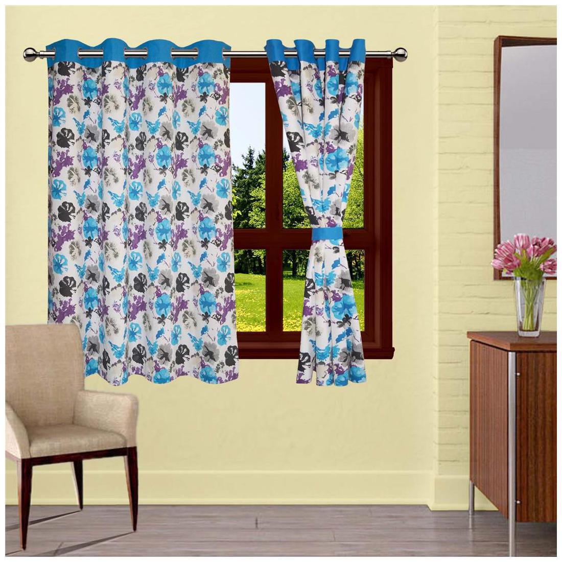 

Lushomes Watercolor Printed Curtains with 8 Eyelets Plain Tiebacks for Window