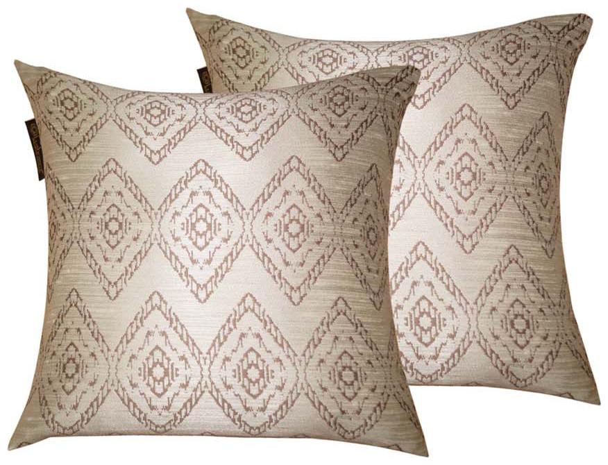 

Lushomes White And Brown Polyester Jacquard Cushion Covers - Pack of 2