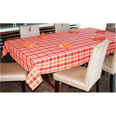 

Lushomes Yarn Dyed Orange and Red Checks 6 seater Table cloth Napkin Set