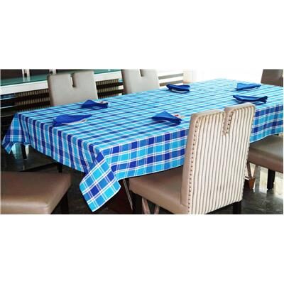 

Lushomes Yarn Dyed Blue Checks 6 seater Table cloth Napkins Set