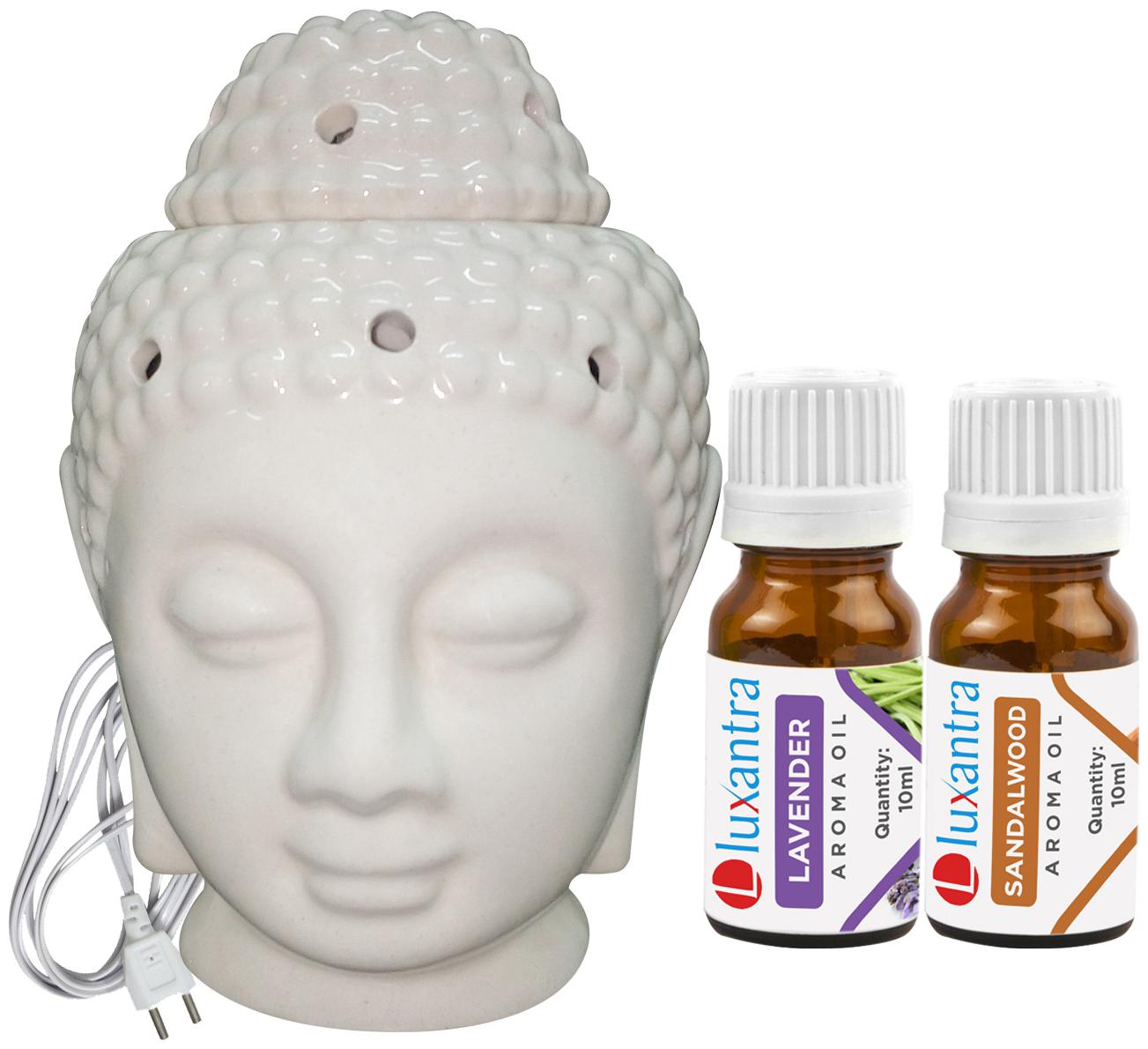 

Luxantra Beige Ceramic Electric Buddha Head Aroma Diffuser with Lavender Sandalwood Aroma Oil 10ml Each for Home Office hotel 14x10x10cm