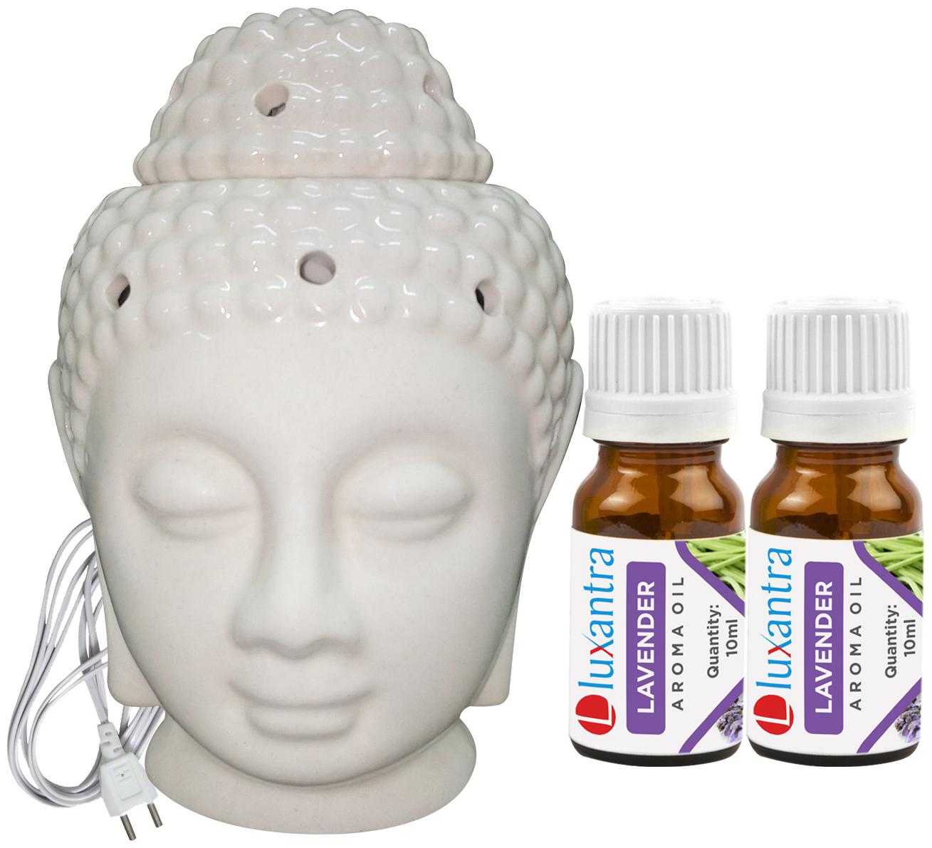 

Luxantra Beige Ceramic Electric Buddha Head Aroma Diffuser with 2 Lavender Aroma Oil 10ml Each for Home Office hotel 14x10x10cm