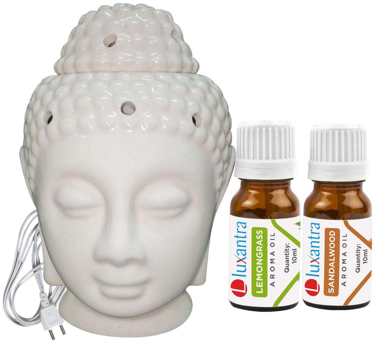 

Luxantra Beige Ceramic Electric Buddha Head Aroma Diffuser with Lemongrass Sandalwood Aroma Oil 10ml Each for Home Office hotel 14x10x10cm