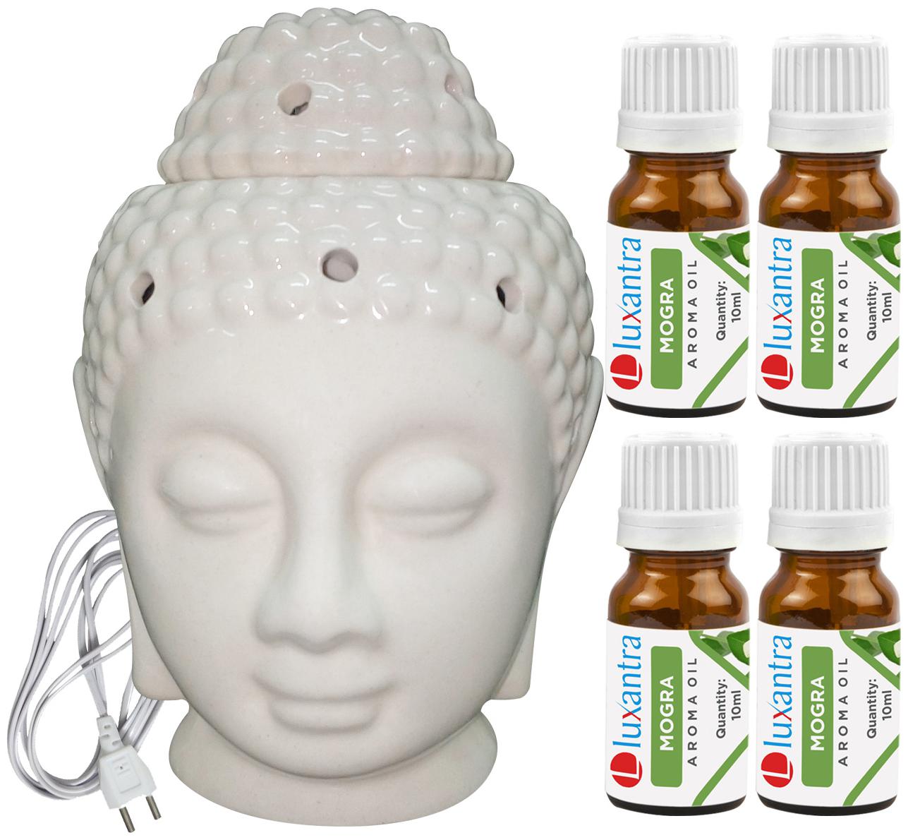 

Luxantra Beige Ceramic Electric Buddha Head Aroma Diffuser with 4 Mogra Aroma Oil 10ml Each for Home Office hotel 14x10x10cm