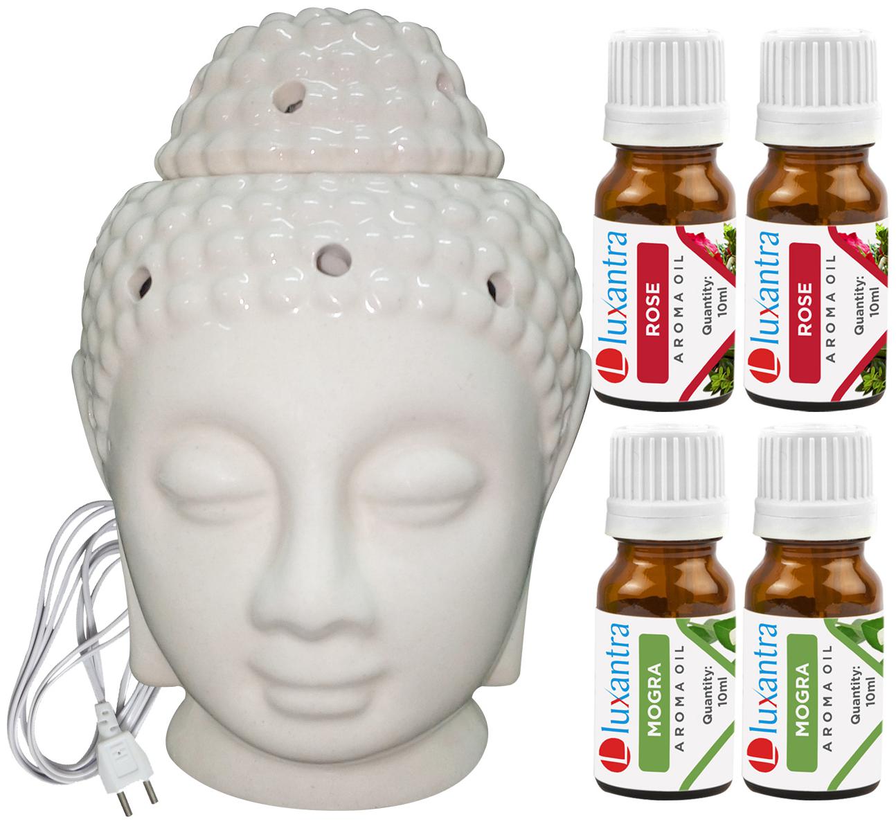 

Luxantra Beige Ceramic Electric Buddha Head Aroma Diffuser with 2 Rose 2 Mogra Aroma Oil 10ml Each for Home Office hotel 14x10x10cm