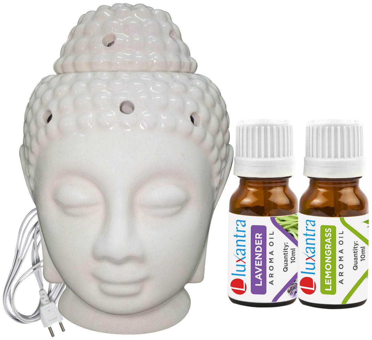 

Luxantra Beige Ceramic Electric Buddha Head Aroma Diffuser with Lavender Lemongrass Aroma Oil 10ml Each for Home Office hotel 14x10x10cm