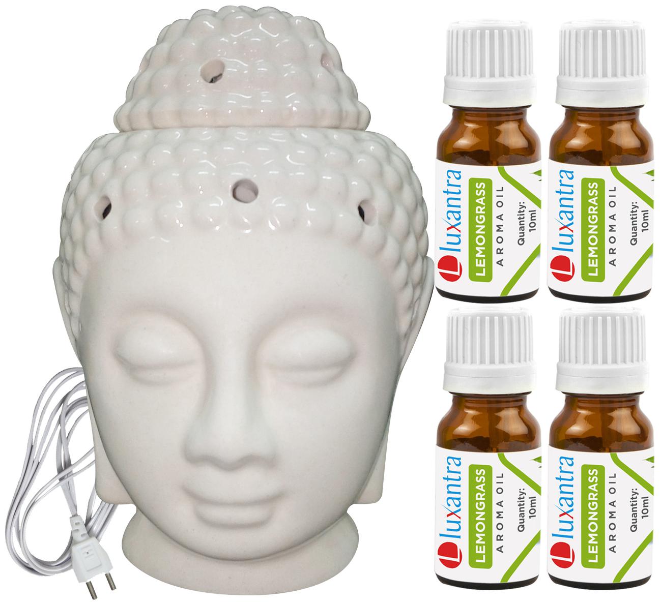 

Luxantra Beige Ceramic Electric Buddha Head Aroma Diffuser with 4 Lemongrass Aroma Oil 10ml Each for Home Office hotel 14x10x10cm