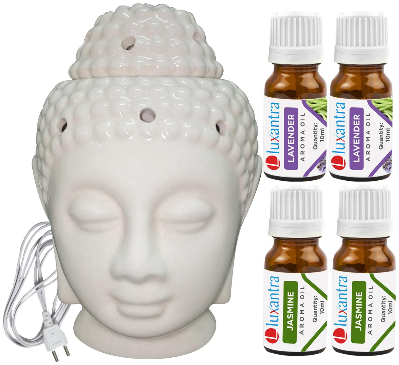 

Luxantra Beige Ceramic Electric Buddha Head Aroma Diffuser with 2 Lavender 2 Jasmine Aroma Oil 10ml Each for Home Office hotel 14x10x10cm