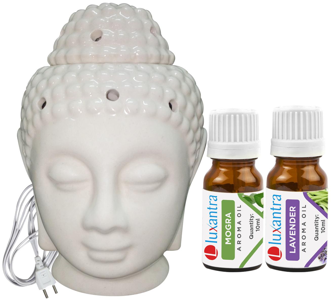

Luxantra Beige Ceramic Electric Buddha Head Aroma Diffuser with Mogra Lavender Aroma Oil 10ml Each for Home Office hotel 14x10x10cm