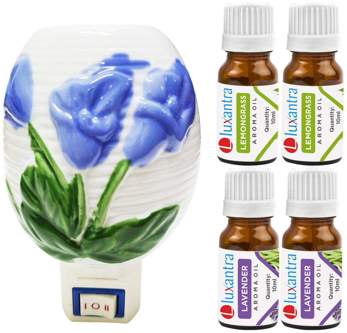 

Luxantra Ceramic Electric Aroma Diffuser Night Lamp Light with 2 Lemongrass 2 Lavender Aroma Oil 10ml Each for home office hotel Spa