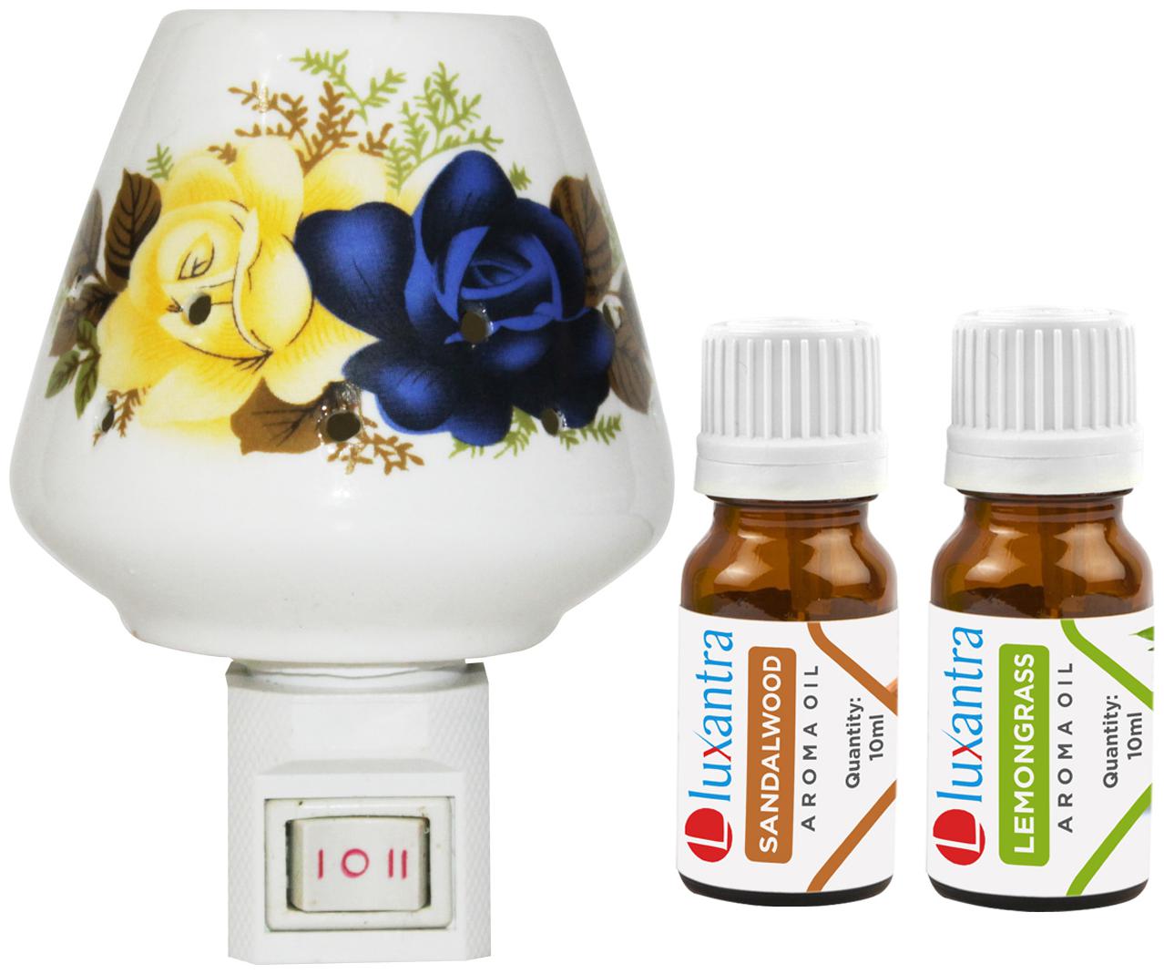 

Luxantra Ceramic Electric Aroma Diffuser Night Lamp Light with Sandalwood Lemongrass Aroma Oil 10ml Each for Home office Hotel Spa