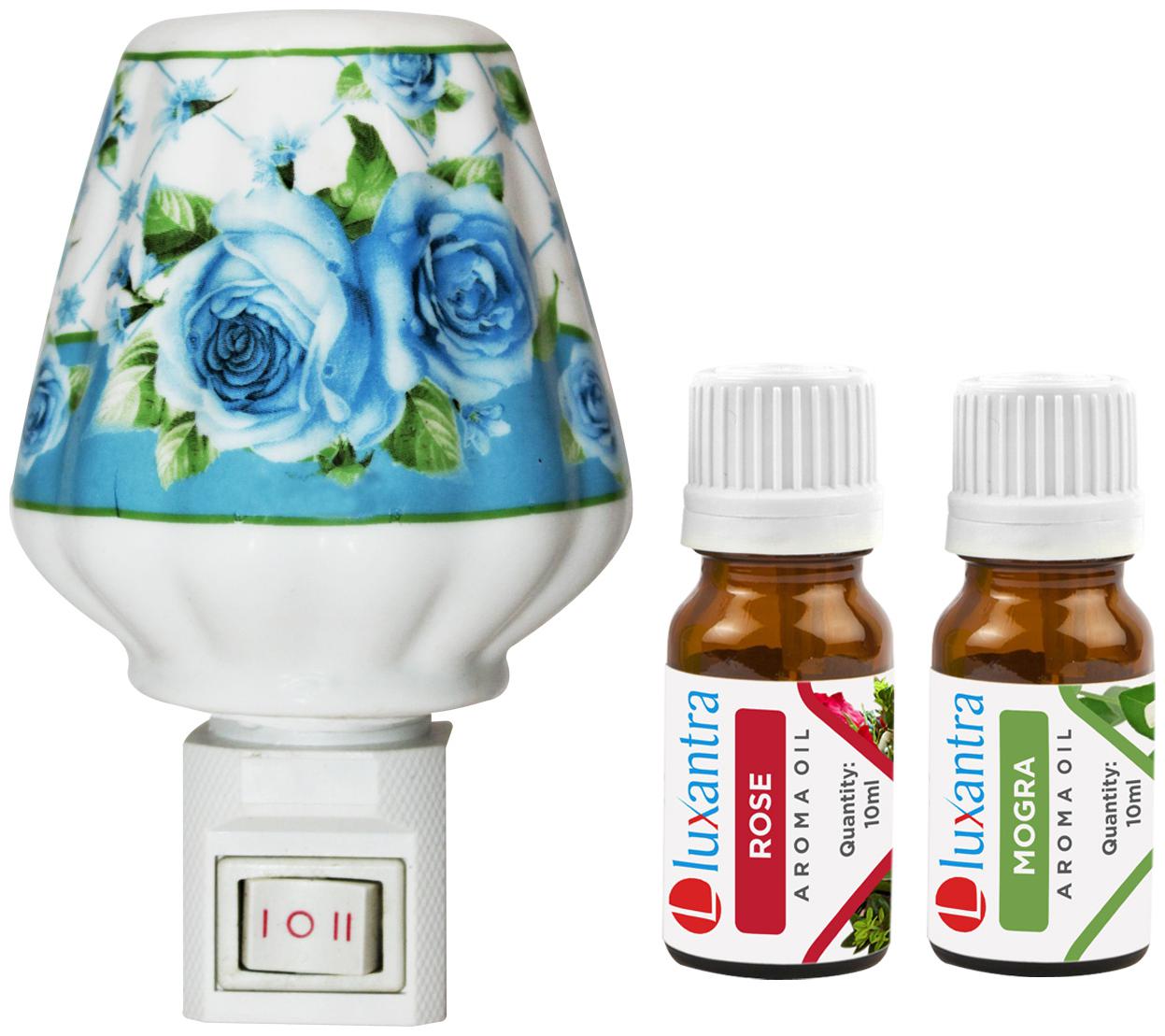 

Luxantra Ceramic Electric Aroma Diffuser Night Lamp Light with Rose Mogra Aroma Oil 10ml Each for Home office Hotel Spa