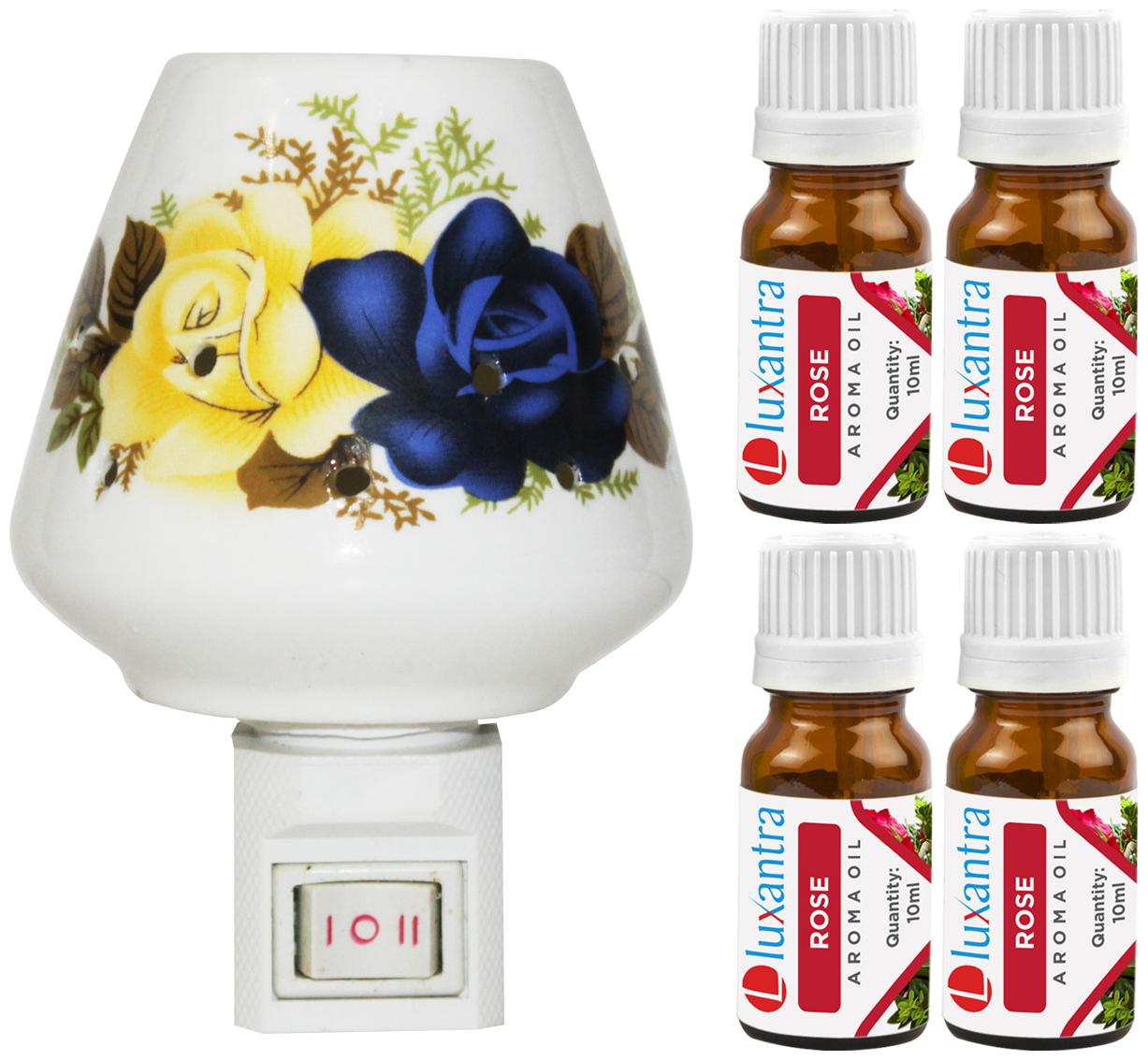 

Luxantra Ceramic Electric Aroma Diffuser Night Lamp Light with 4 Rose Aroma Oil 10ml Each for Home office Hotel Spa