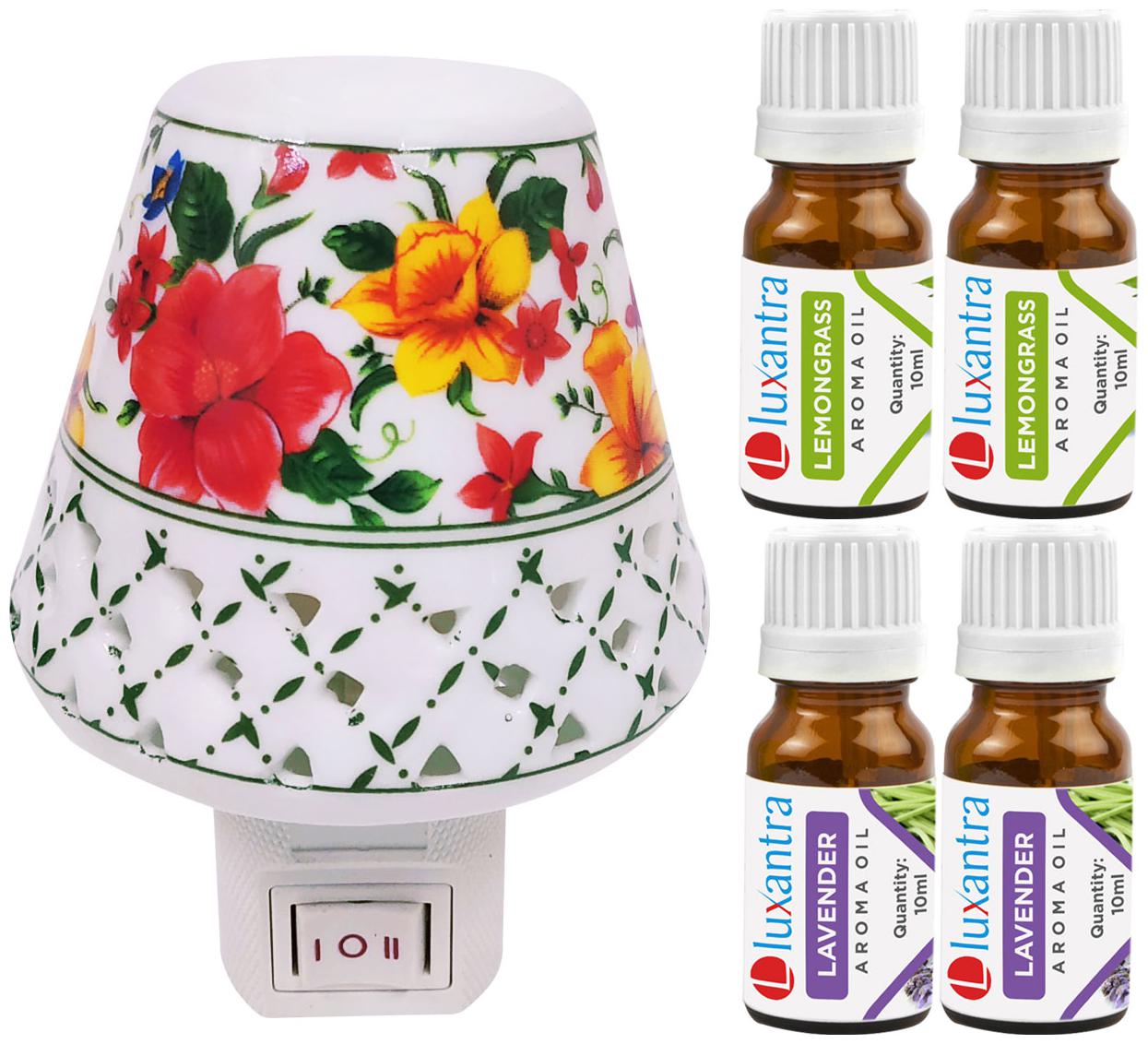 

Luxantra Ceramic Electric Aroma Diffuser Night Lamp Light with 2 Lemongrass 2 Lavender Aroma Oil 10ml Each for home office hotel Spa