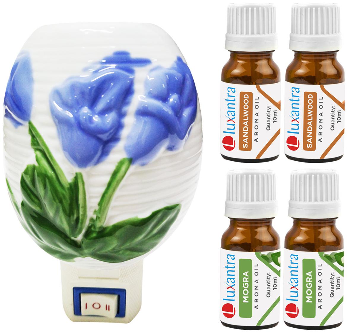 

Luxantra Ceramic Electric Aroma Diffuser Night Lamp Light with 2 Sandalwood 2 Mogra Aroma Oil 10ml Each for home office hotel Spa