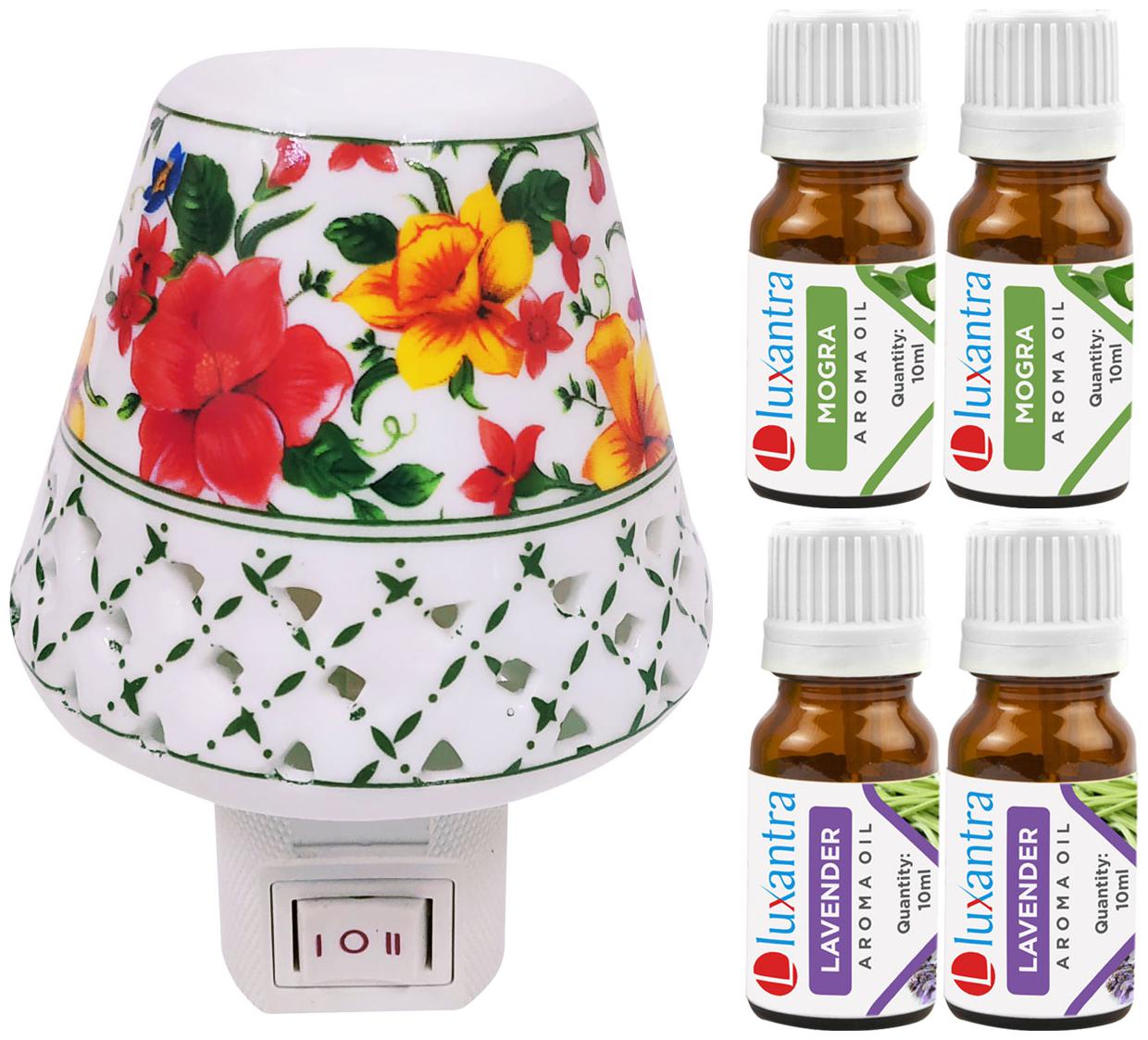 

Luxantra Ceramic Electric Aroma Diffuser Night Lamp Light with 2 Mogra 2 lavender Aroma Oil 10ml Each for home office hotel Spa