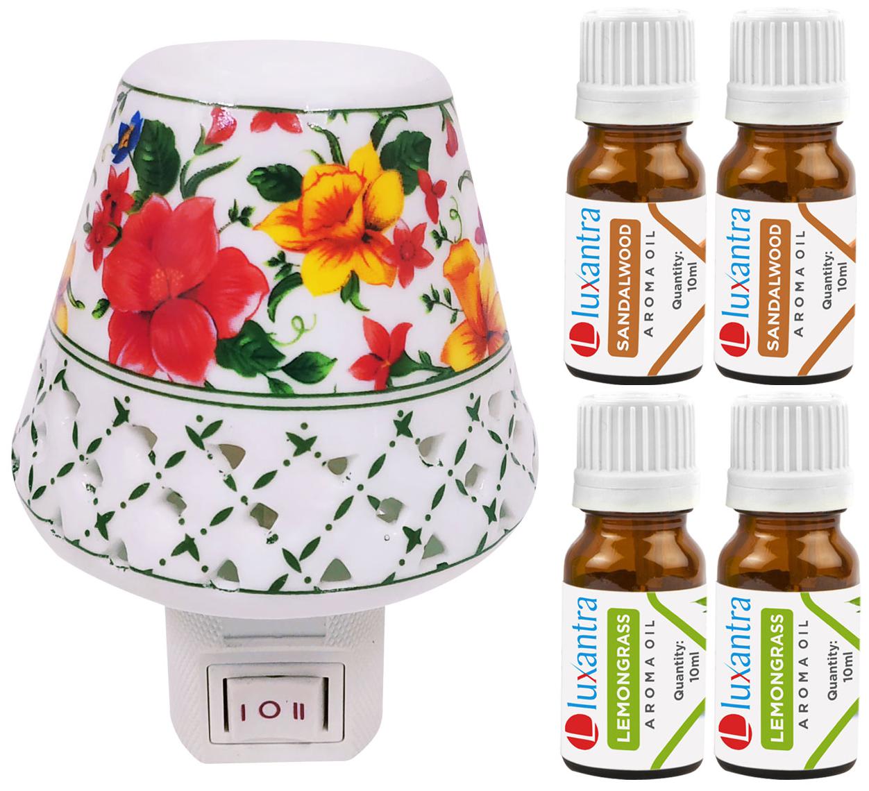 

Luxantra Ceramic Electric Aroma Diffuser Night Lamp Light with 2 Sandalwood 2 Lemongrass Aroma Oil 10ml Each for home office hotel Spa