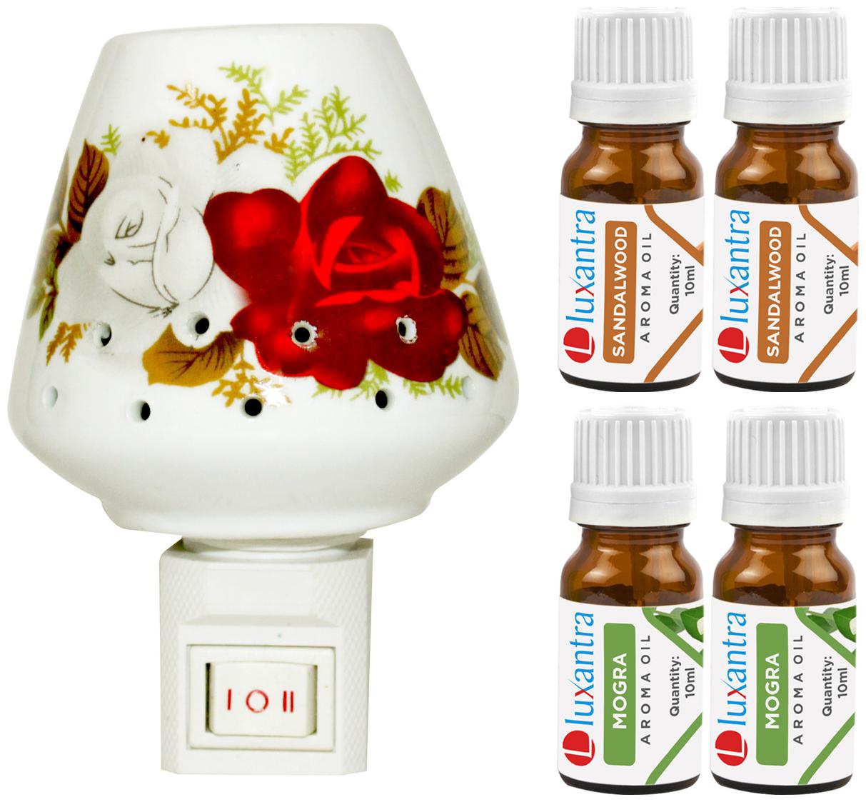 

Luxantra Ceramic Electric Aroma Diffuser Night Lamp Light with 2 Sandalwood 2 Mogra Aroma Oil 10ml Each for Home office Hotel Spa