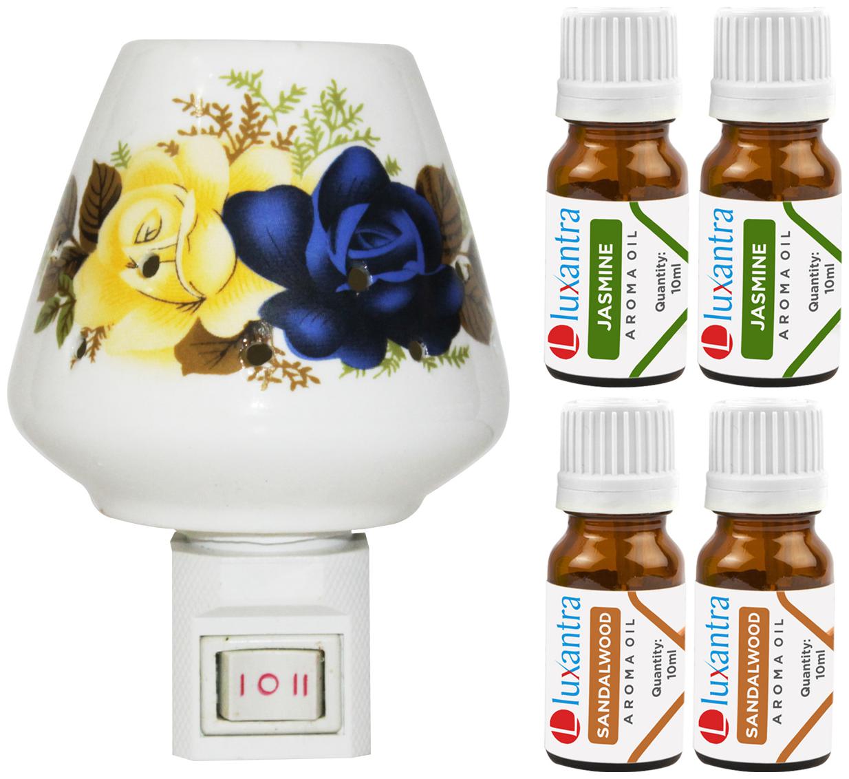 

Luxantra Ceramic Electric Aroma Diffuser Night Lamp Light with 2 Sandalwood 2 Jasmine Aroma Oil 10ml Each for Home office Hotel Spa