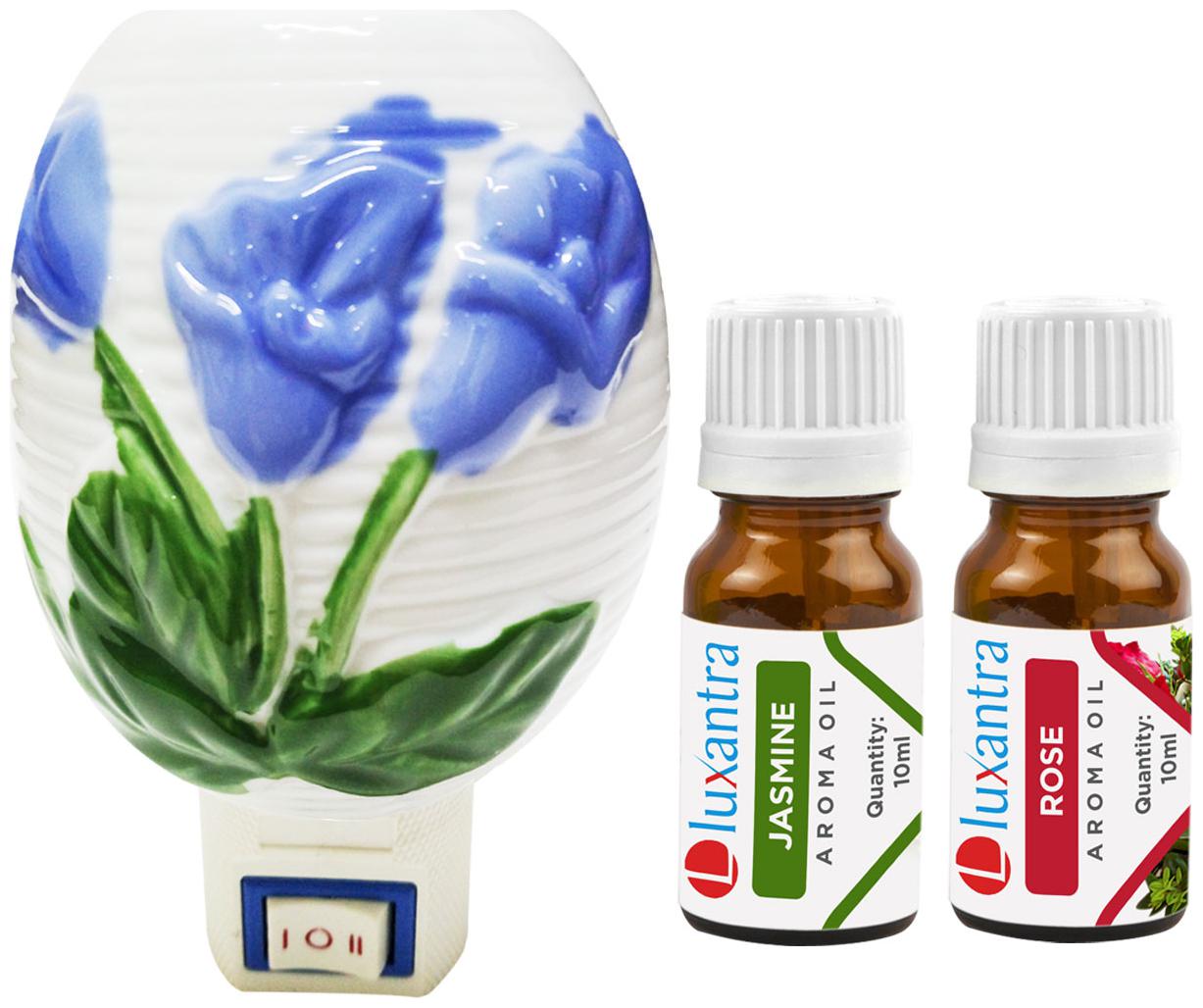 

Luxantra Ceramic Electric Aroma Diffuser Night Lamp Light with Jasmine Rose Aroma Oil 10ml Each for home office hotel Spa