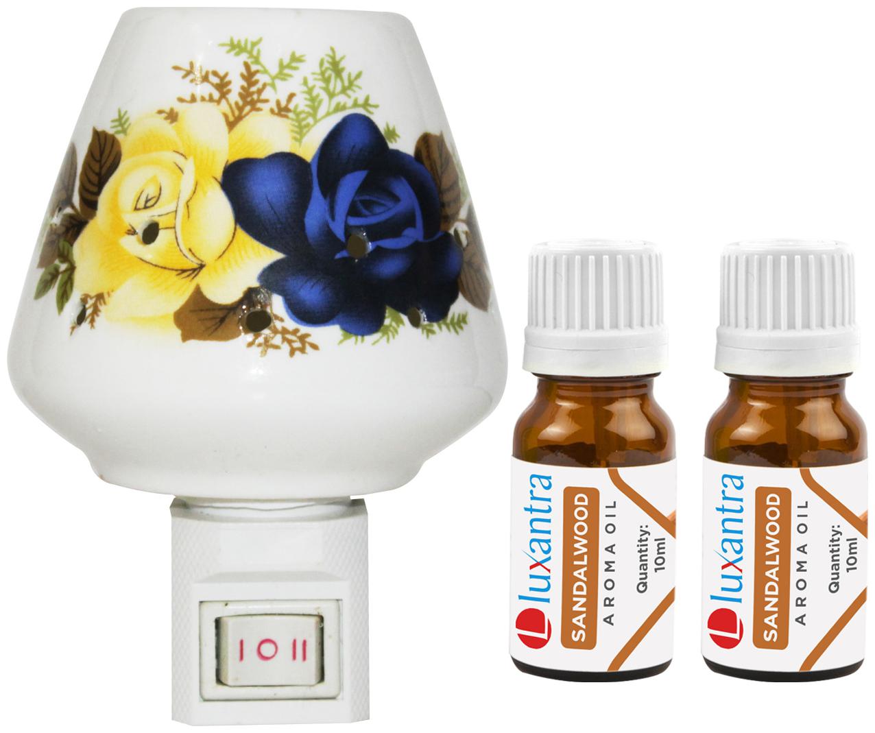 

Luxantra Ceramic Electric Aroma Diffuser Night Lamp Light with 2 Sandalwood Aroma Oil 10ml Each for Home office Hotel Spa