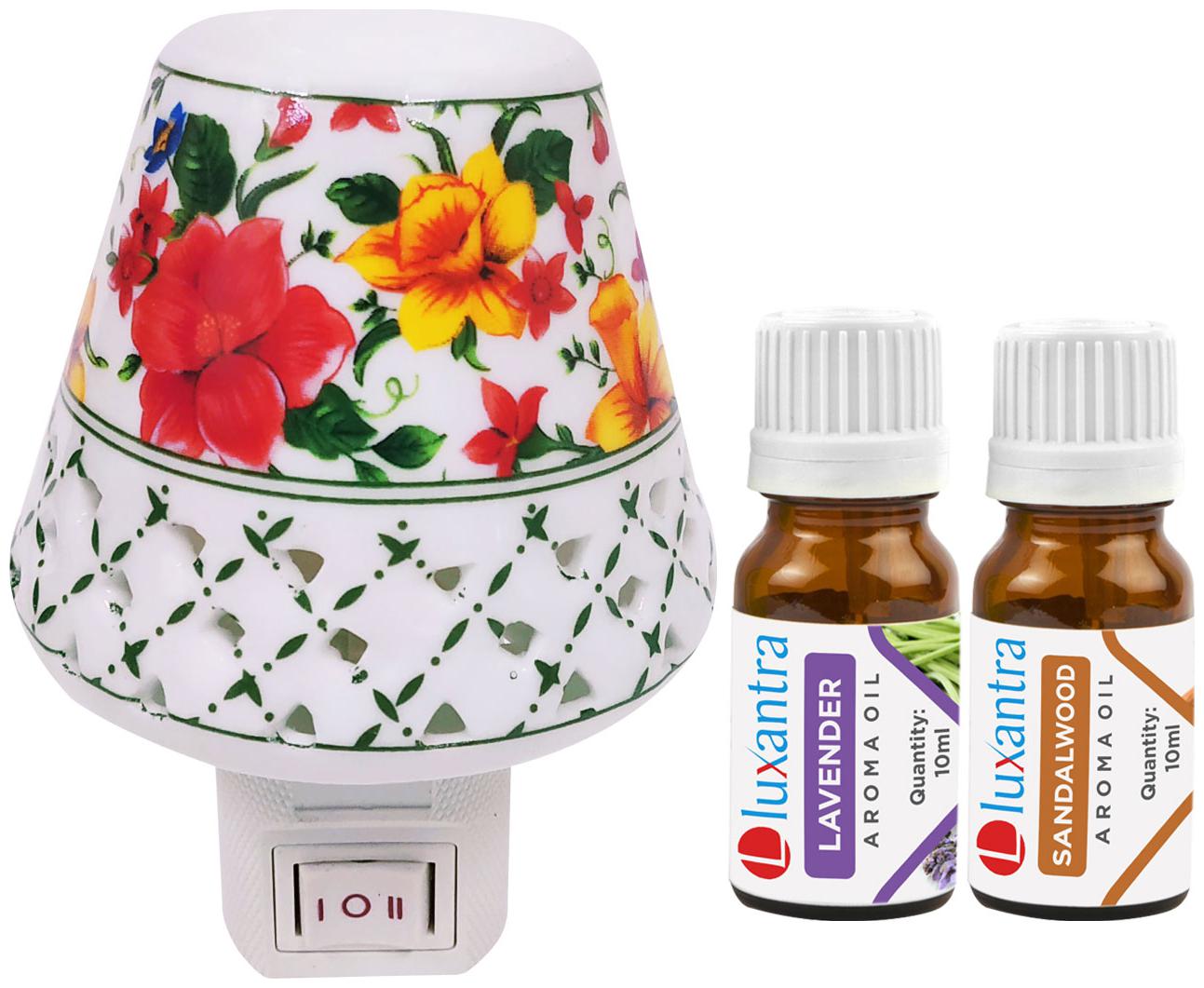 

Luxantra Ceramic Electric Aroma Diffuser Night Lamp Light with Lavender Sandalwood Aroma Oil 10ml Each for home office hotel Spa