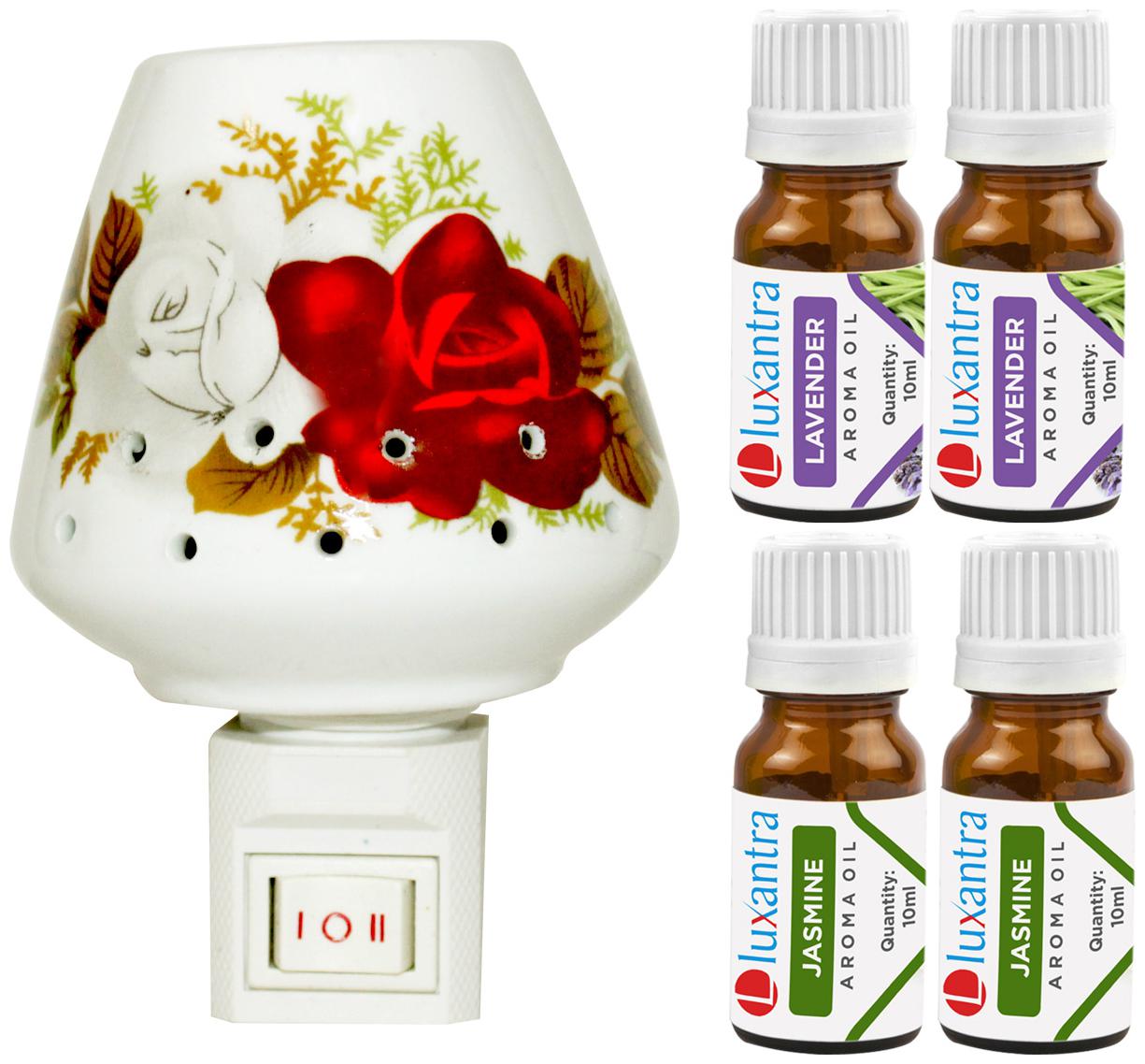 

Luxantra Ceramic Electric Aroma Diffuser Night Lamp Light with 2 Lavenderb 2 Jasmine Aroma Oil 10ml Each for Home office Hotel Spa