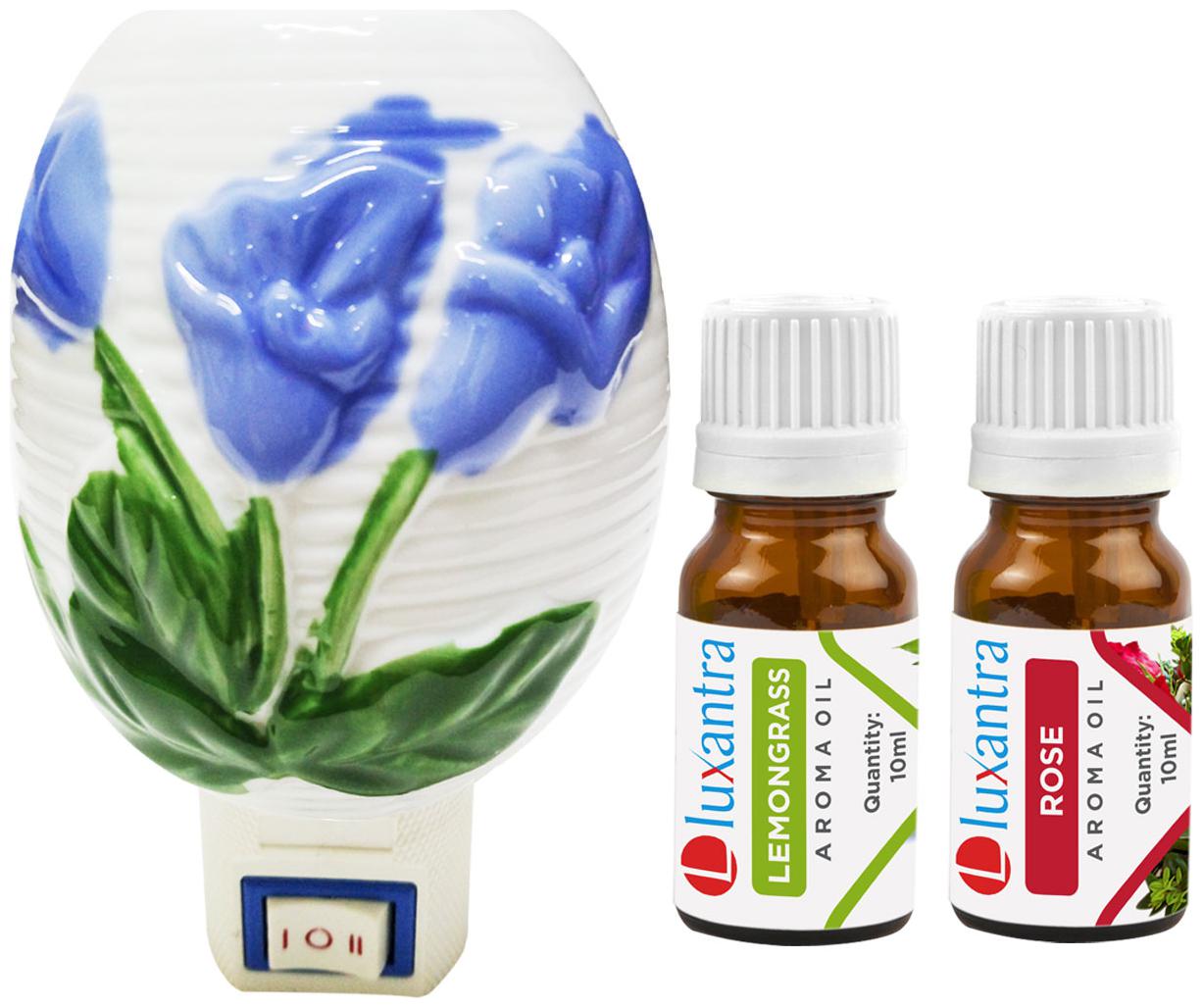 

Luxantra Ceramic Electric Aroma Diffuser Night Lamp Light with Lemongrass Rose Aroma Oil 10ml Each for home office hotel Spa