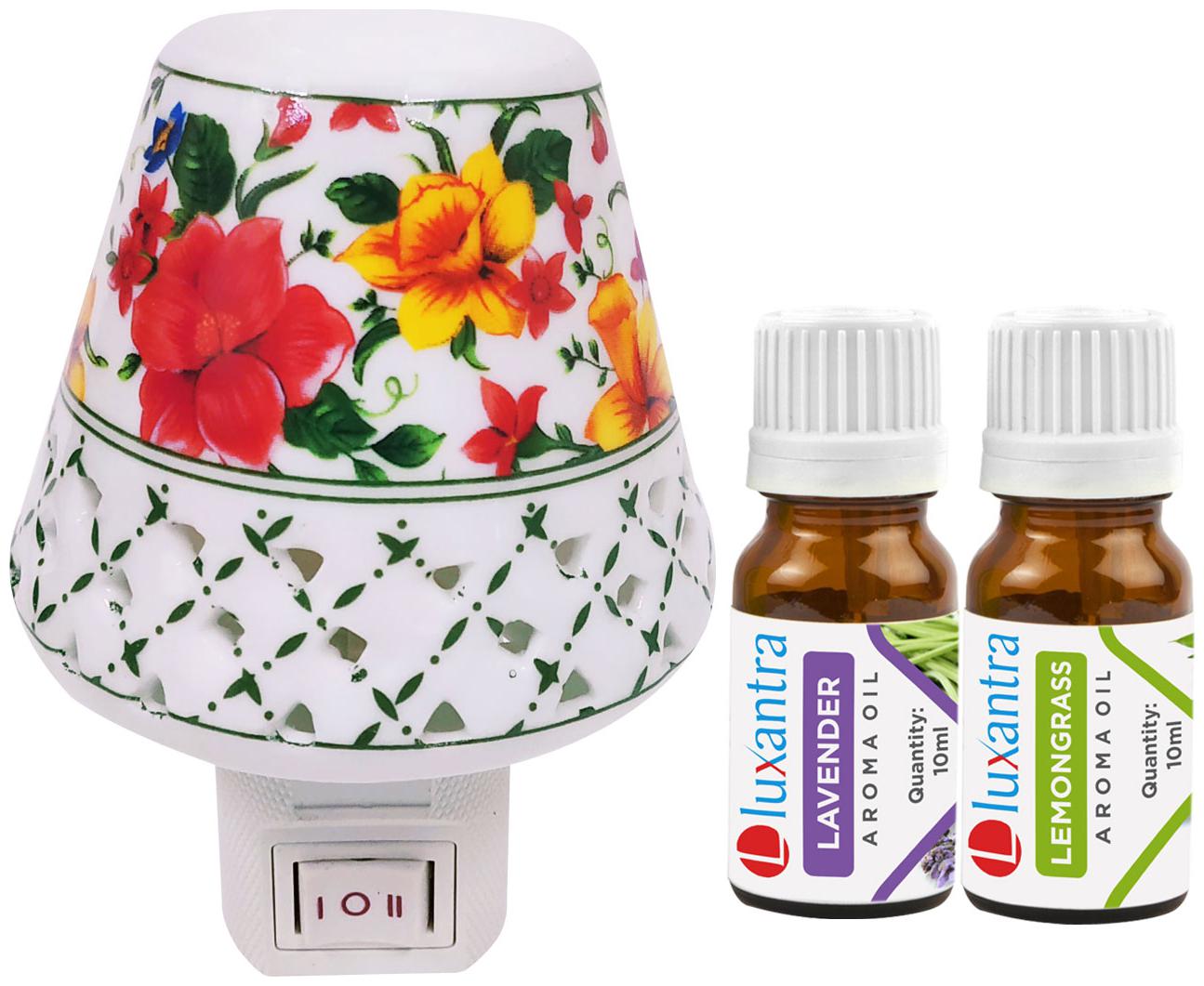 

Luxantra Ceramic Electric Aroma Diffuser Night Lamp Light with Lavender Lemongrass Aroma Oil 10ml Each for home office hotel Spa