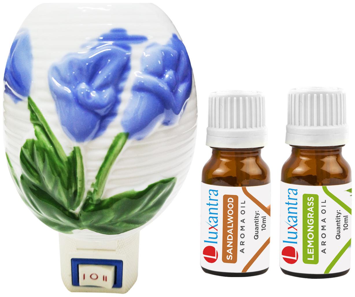 

Luxantra Ceramic Electric Aroma Diffuser Night Lamp Light with Sandalwood Lemongrass Aroma Oil 10ml Each for home office hotel Spa