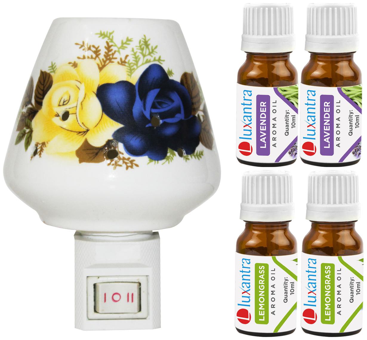 

Luxantra Ceramic Electric Aroma Diffuser Night Lamp Light with 2 Lemongrass 2 lavender Aroma Oil 10ml Each for Home office Hotel Spa