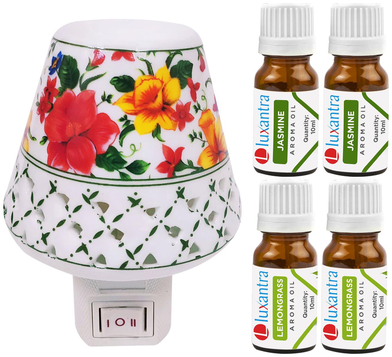 

Luxantra Ceramic Electric Aroma Diffuser Night Lamp Light with 2 Jasmine 2 Lemongrass Aroma Oil 10ml Each for home office hotel Spa