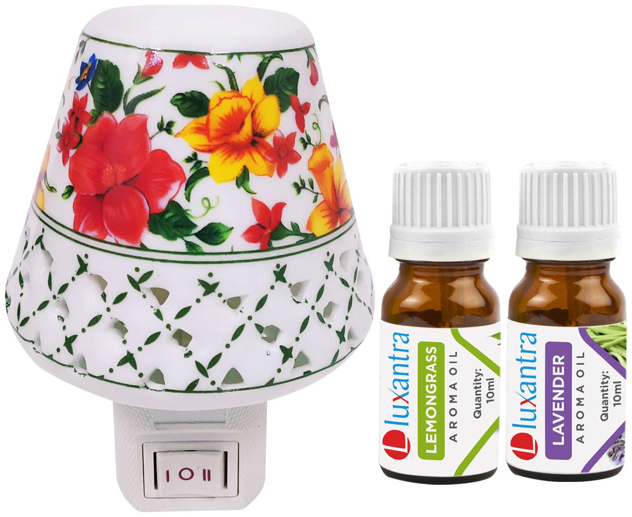 

Luxantra Ceramic Electric Aroma Diffuser Night Lamp Light with Lemongrass Lavender Aroma Oil 10ml Each for home office hotel Spa