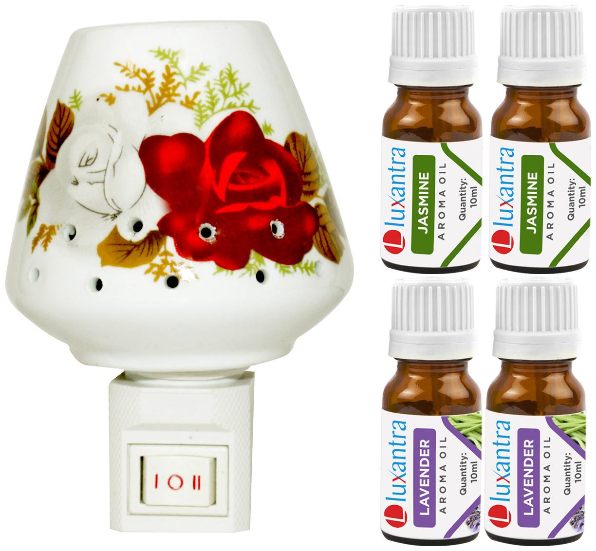 

Luxantra Ceramic Electric Aroma Diffuser Night Lamp Light with 2 Jasmine 2 Lavender Aroma Oil 10ml Each for Home office Hotel Spa