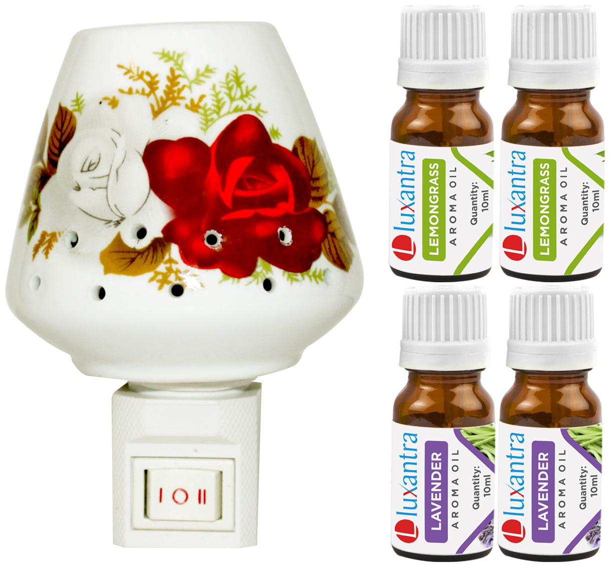 

Luxantra Ceramic Electric Aroma Diffuser Night Lamp Light with 2 Lemongrass 2 Lavender Aroma Oil 10ml Each for Home office Hotel Spa