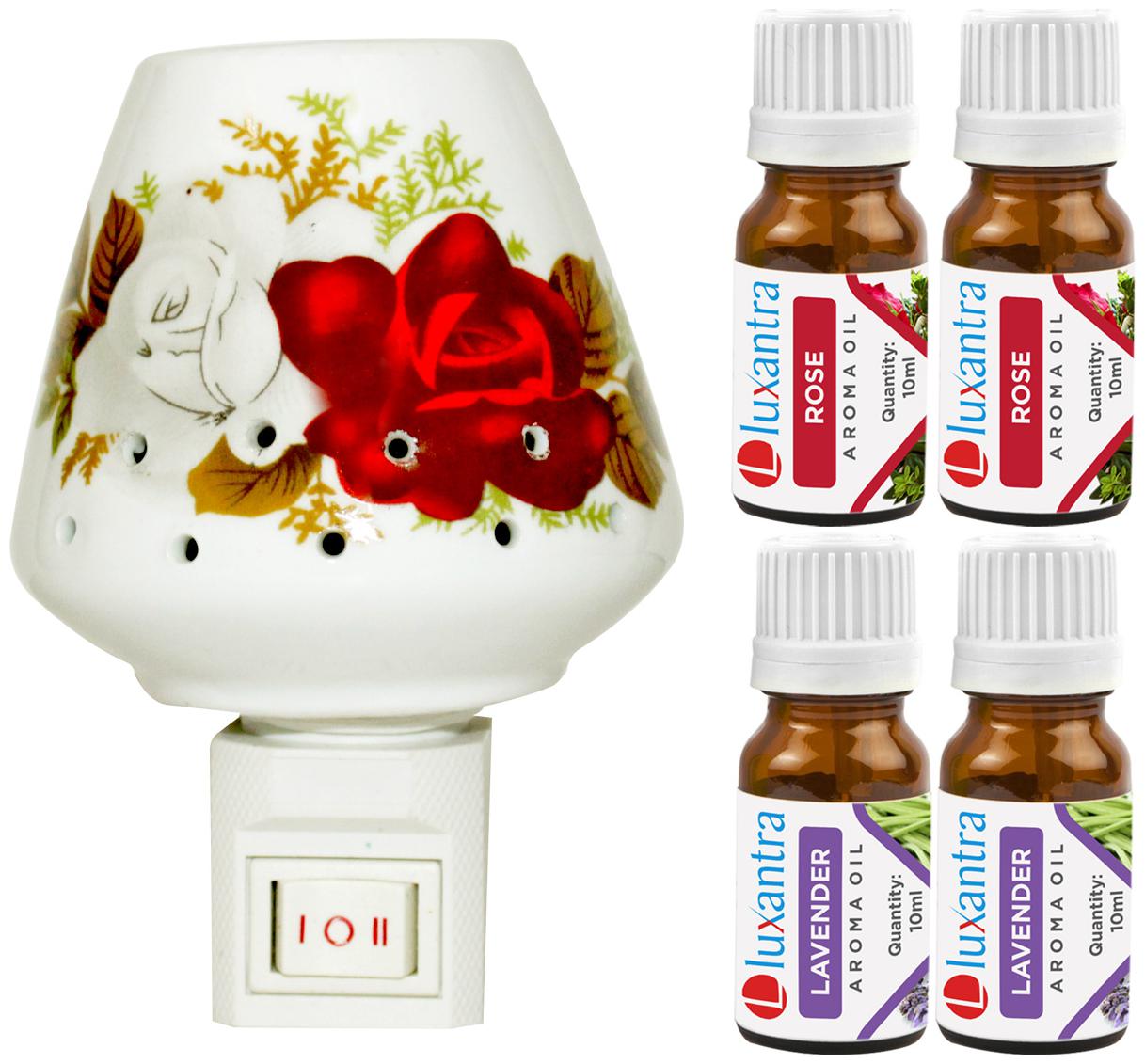 

Luxantra Ceramic Electric Aroma Diffuser Night Lamp Light with 2 Rose 2 Lavender Aroma Oil 10ml Each for Home office Hotel Spa