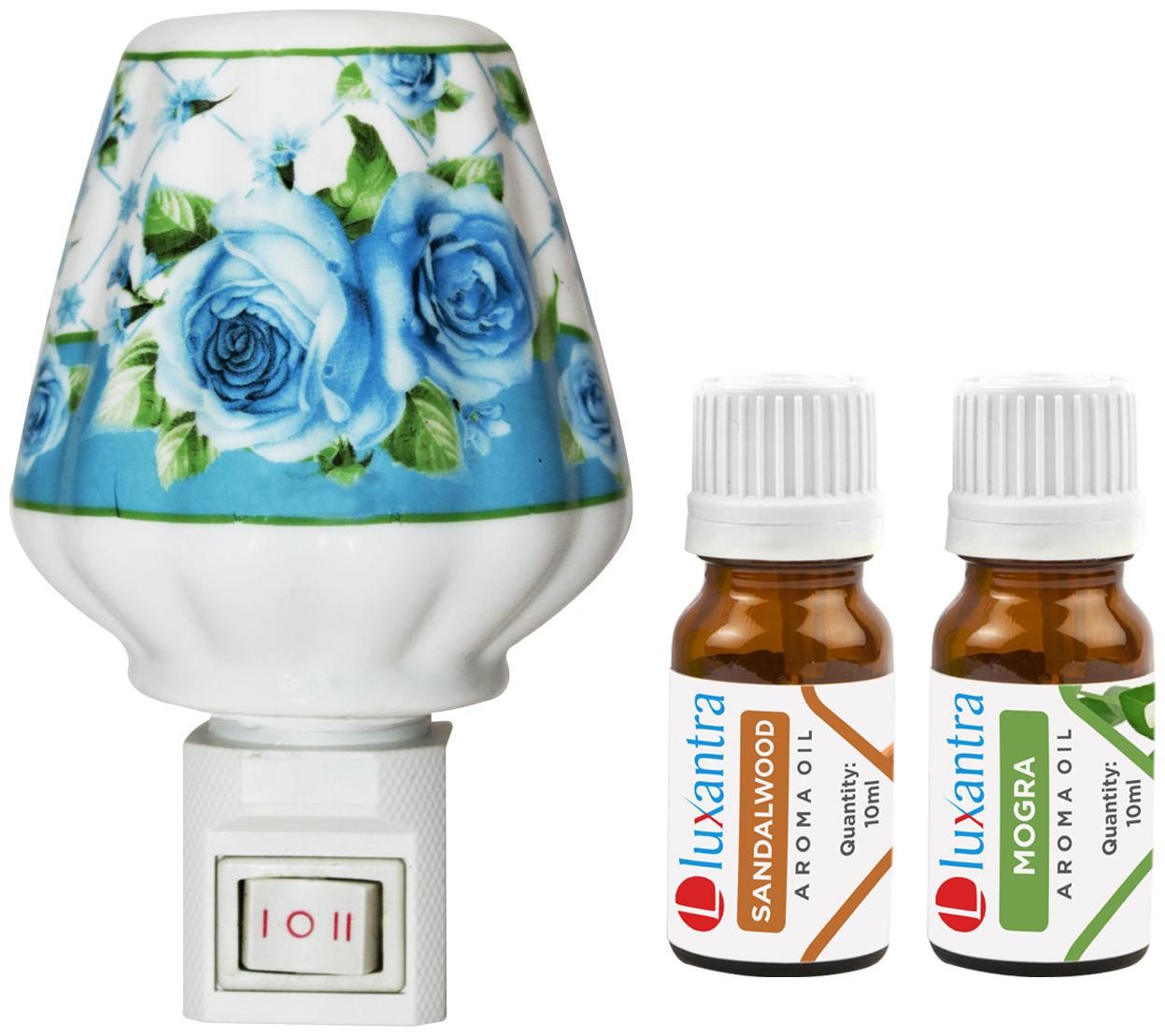 

Luxantra Ceramic Electric Aroma Diffuser Night Lamp Light with Sandalwood Mogra Aroma Oil 10ml Each for Home office Hotel Spa