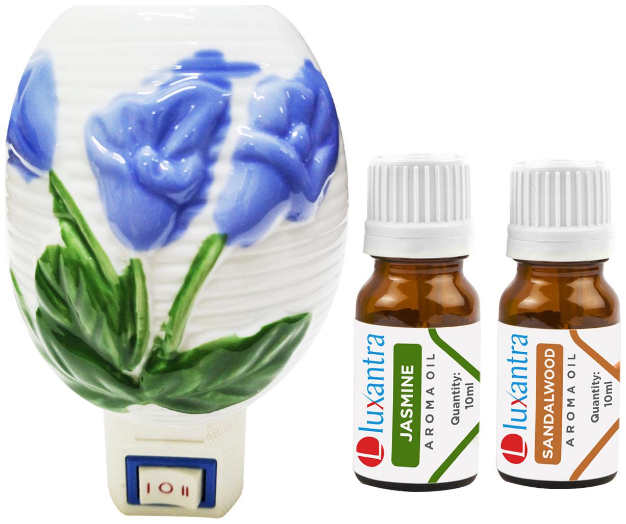 

Luxantra Ceramic Electric Aroma Diffuser Night Lamp Light with Jasmine Sandalwood Aroma Oil 10ml Each for home office hotel Spa